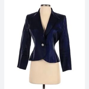 ALEX Evening Shimmering Violet and Blue Blazer with a Jeweled Button